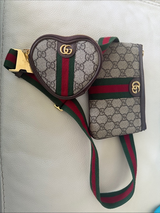 Gucci Handbags - Gucci Brown GG Canvas Heart & Pouch Belt Bag with Green/Red Web